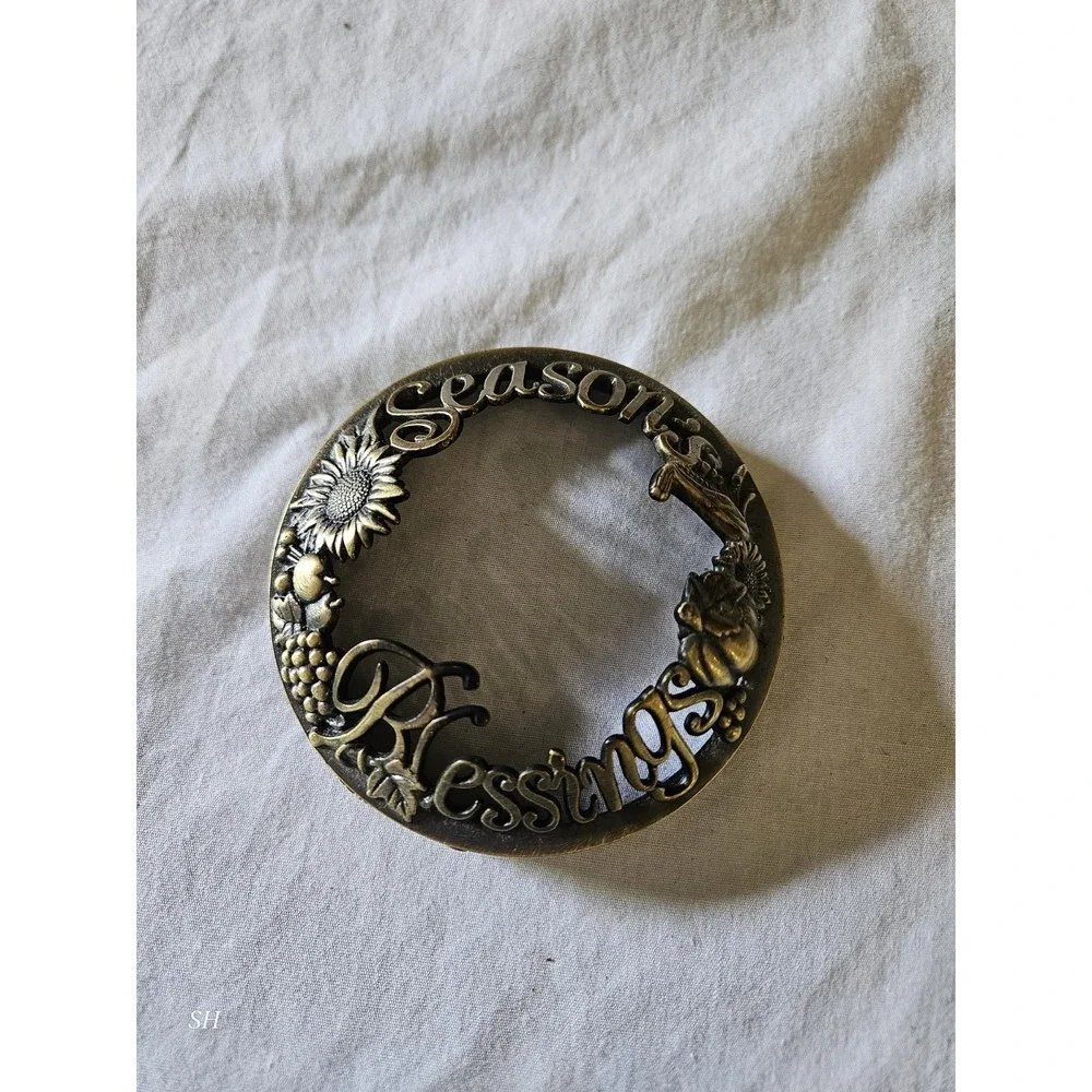 Seasons Blessings Candle Topper Bronze Tone Metal Harvest‎ Fall Candle Ring